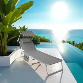 Tectake tectake® Sonnenliege, Grau, Kunststoff, 68x111x161 cm, Gartenmöbel, Gartenliegen