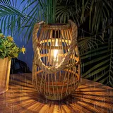 Solar Laterne für Außen IP44 Wasserdicht Gartenlaterne Solar Rattan Latern im Boho-Stil mit LED-Glühbirne Solar Aussenleuchte Hängend Solarlampen für Terrasse Innenhof Balkon Garten Deko Solarleuchten