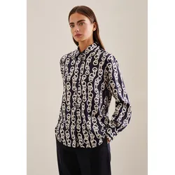 Hemdbluse »Schwarze Rose«, Langarm Kragen Kettenprint, Gr. XL (42), Dunkelblau, , 42073255-42