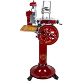 Berkel Volano B3 Schwungradmaschine in rot – Wunderschöne Aufschnittmaschine mit Standfuß + Fassholzbrett Unikat