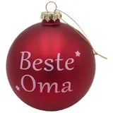 Buri Glas-Weihnachtsbaumkugeln rot mit Spruch ∅ 10cm Christbaumschmuck Geschenk Deko