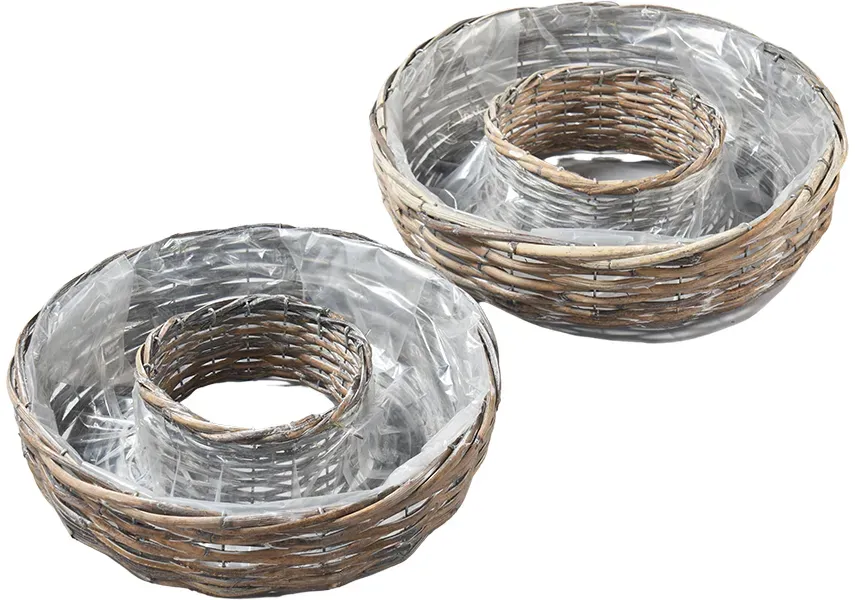 Pflanzring Rattan S/2 D35/40H10/11cm mit Folie  - grau