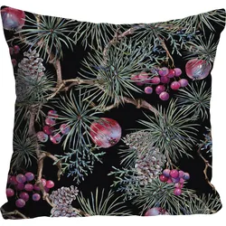 Dekokissen QUEENCE "Under the Mistletoe", grün (grün, bedruckt), B:40cm L:40cm, Polyester, Dekokissen_Sitzkissen_Kissenhüllen, Kissenhülle,Mistelzweig,Weihnachten,Festlich,Grünes Motiv,Winterlich