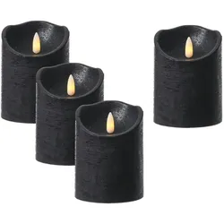 LED Kerzenset Rustik Optik Echtwachskerzen H: 10cm Timer schwarz 4St.