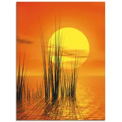 Glasbild ARTLAND "Sonnenuntergang mit Schilf", orange (farbe bild(er): orange), B:100cm H:50cm, Bilder, in verschiedenen Größen