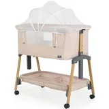 Cangaroo Beistellbett Adoro, verstellbar, Matratze, Moskitonetz, Räder beige