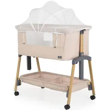 Cangaroo Beistellbett Adoro, verstellbar, Matratze, Moskitonetz, Räder beige