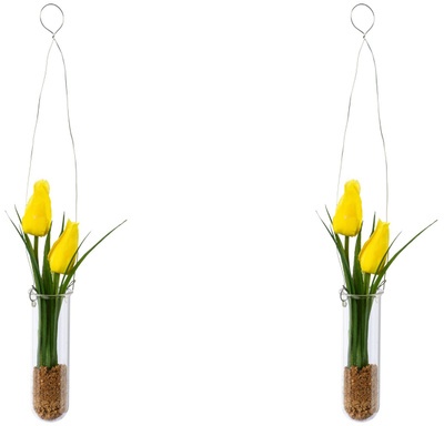 Künstliche Tulpen In Hängevase, 2Er-Set (Farbe: Gelb)