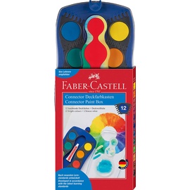 Faber-Castell 125001 - Farbkasten CONNECTOR mit 12 Farben, inklusive Deckweiß, Pinselfach und Namensfeld, blau,