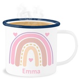 Emaille Becher Blechbecher - Boho - Regenbogen - Herzchen Name - 300 ml - Weiß Blau - namens geschenke bedrucken lassen personalisierte chic stil bedruckt peronaliertes personalisiertes names tasse