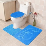 Dantazz Badematten Set 3 Teilig Badteppiche Stand WC Toilettensitz Dreiteiliges WC Garnitur Teppich, Weich Badezimmerteppich rutschfeste Waschbar Badvorleger WC Vorleger Set (Blau, OneSize)