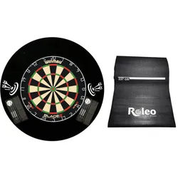 Winmau Dartscheibe Steeldart Profi Set Blade 6 + 2 Pfeile + Catchring + Matte
