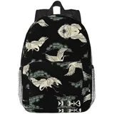 Unkhtt Rucksack mit japanischem Kranich- und Kiefernmuster, wasserdicht, funktionaler Rucksack, College, Arbeit, Wandern, Reisen, Outdoor-Enthusiasten - Einheitsgröße