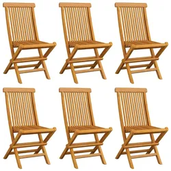 vidaXL Gartenstühle mit Blauen Kissen 6 Stk. Massivholz Teak