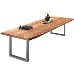 SAM® Esstisch Baumkante massiv Akazie natur 260 x 110 silber VALIN