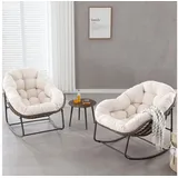 CHICFURN Schaukelstuhl Outdoor Rattan Sessel mit gepolsterter Auflage (Packung, 1 St), Rocker Recliner für Terrasse, Wohnzimmer, Garten, Weiß weiß