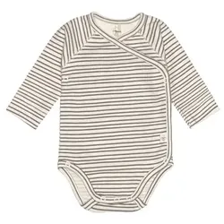 LÄSSIG Baby Wickelbody langarm Streifen grau, 74/80