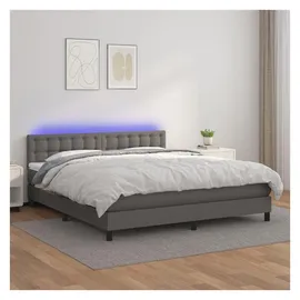 vidaXL Boxspringbett mit Matratze & LED Grau 180x200 cm Kunstleder