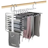 Bieiyhe 2 Pcs HosenbüGel Mehrfach Platzsparend,KleiderbüGel Hosen Platzsparend,Pants Hanger,Kleiderbügel Mehrfach,Hosen Aufhänger für Schrank,Rutschfeste Mehrfachbügel,Kleiderbügel Hosen Aus Edelstahl