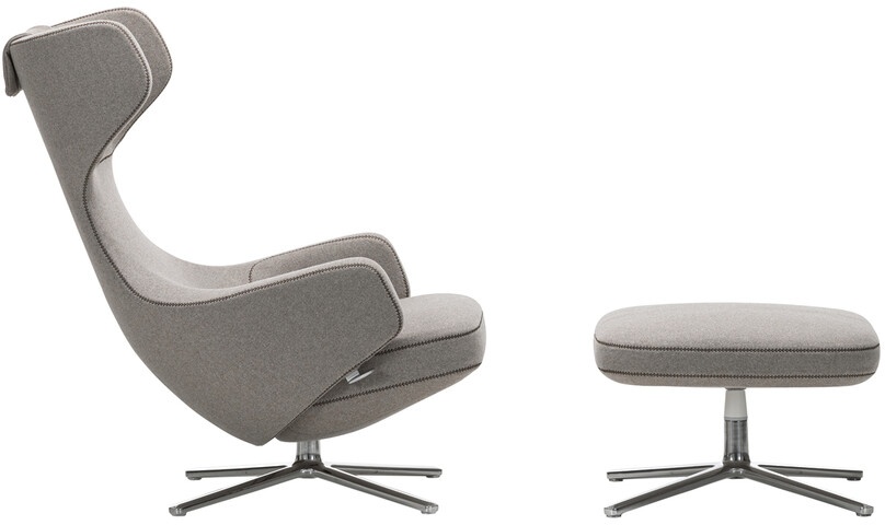 Vitra Ohrensessel Grand Repos und Ottoman Stoff kieselgrau, Designer Antonio Citterio, GR 110. O 40xGR 74. O 62xGR 81. O 62 cm