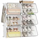 eSituro Schuhboxen, 12-teiliges Set, stapelbarer Schuhorganizer, Schuhregal aus Kunststoff, mit Haken, Tür, platzsparende Schuhaufbewahrung, Weiß