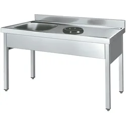 EURAST - Spüle mit rahmen mit ring für die entsorgung und becken - 1400x600x850 mm - 249I4160