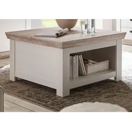 furn.design Couchtisch weiß / Oslo Pinie Landhaus Beistelltisch mit Truhe und Ablage - Weiß, Naturbelassen