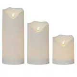 MARELIDA XXL LED Kerzen Kunststoff flackernd für Außen weiß 3er Set