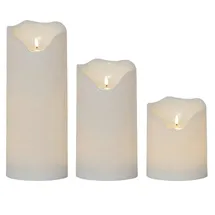 MARELIDA XXL LED Kerzen Kunststoff flackernd für Außen weiß 3er Set