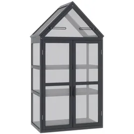 Outsunny Gewächshaus 3 Ebenen aufklappbares Dach Holz Polycarbonat wetterfest Natur 70,5x42x132cm