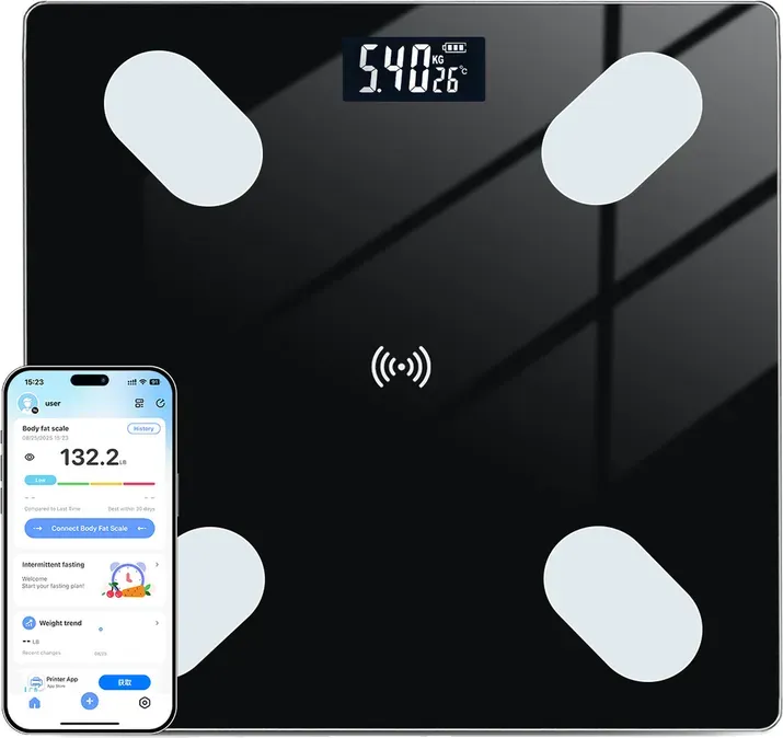 Sparoma ADL-26Black Digitale Körperfettwaage – Bluetooth Smart Waage mit APP-Tracking, Multi-User-Funktion, 2×AAA-Batteriebetrieben (Batterien nicht enthalten), 180 kg Kapazität