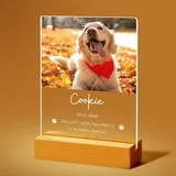 Jodimitty Personalisiert Haustier Gedenktafel aus Acryl, optionales LED-Licht und Holzsockel, mit Foto und Text, Gedenkgeschenke Bilderrahmen Andenken an verstorbenen Hund Katze (Stil D)