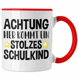 Trendation Tasse Trendation – Einschulung Junge Mädchen Geschenk Schultüte Füllung Tasse Schulstart 1. Schultag Schuleinführung Schulanfang Geschenkidee 2022 Schulkind Lustig rot