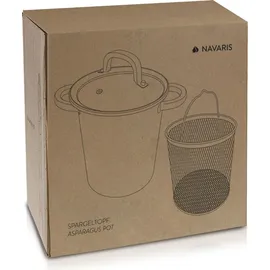 Navaris Spargeltopf Kochtopf Nudeltopf 3,9l - Topf zum Kochen von Spargel oder Spaghetti - aus Edelstahl mit Siebeinsatz - BPA-frei spülmaschinenfest