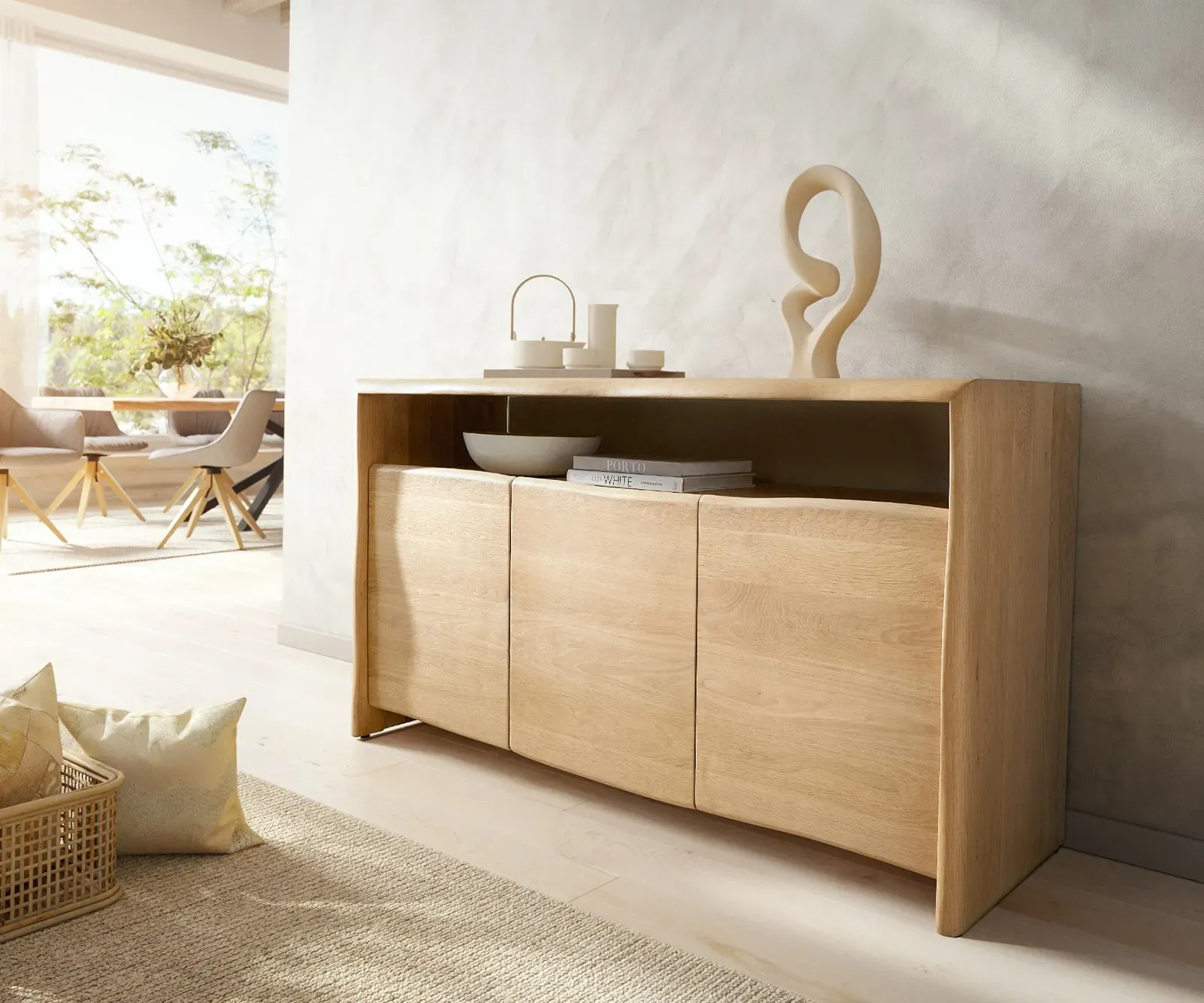 DELIFE Buffet Live-Edge 145 cm Chêne naturel 3 portes Massif, Buffets, Baumkantenmöbel, Massivholzmöbel, Massivholz