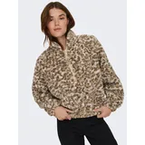 Only Sweatjacke "ONLXENA L/S TEDDY BOX SWT", Damen, Gr. S, humus aop:leo walnut, toasted coconut, Plüsch, Obermaterial: 100% Polyester, gemustert, weit, Sweatjacken Sweatjacke