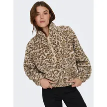 Only Sweatjacke "ONLXENA L/S TEDDY BOX SWT", Damen, Gr. S, humus aop:leo walnut, toasted coconut, Plüsch, Obermaterial: 100% Polyester, gemustert, weit, Sweatjacken Sweatjacke