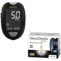 GlucoCheck GOLD Set (mmol/L) zur Kontrolle des Blutzuckers mit 60 Teststreifen 1 St