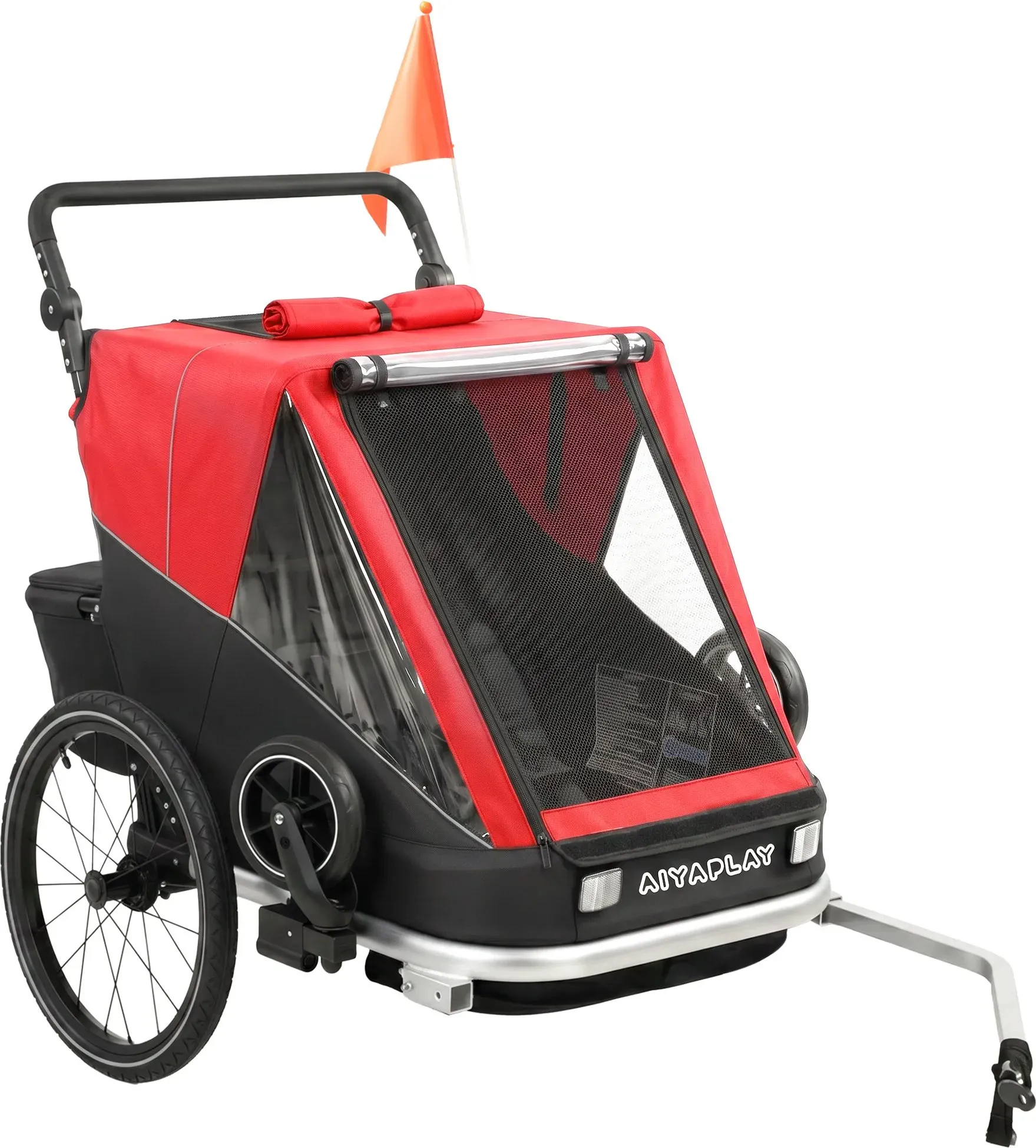 AIYAPLAY 2 in 1 Fahrradanhänger & Buggy 2-Sitzer Faltbar Kinderfahrradanhänger mit 5-Punkt Gurt Sicherheitsflagge Fahrrad Anhänger für Kinder ab 12 Monaten max. 18kg   Aosom