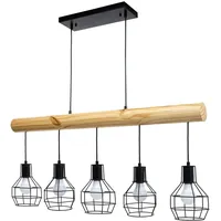 Mendler Pendelleuchte HWC-H83, Hängelampe Hängeleuchte, Industrial Vintage Massiv-Holz Metall schwarz - 5 Gitterlampenschirme