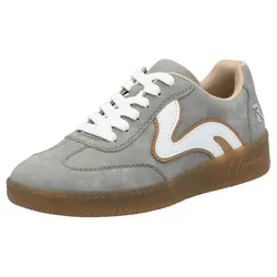 Plateausneaker RIEKER SPORT, Damen, Gr. 40, grau (grau, creme), Lederimitat, sportlich, Schuhe, Freizeitschuh, Halbschuh, Schnürschuh in veganer Verarbeitung