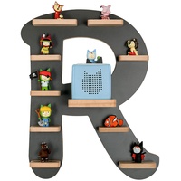 MR TEDDY BEAR Kinderregal Buchstabe R | Holzregal für Toniebox und Tonies | Tonie-Regal hergestellt in der EU | Wandregal zum Spielen und Sammeln | Für Mädchen und Jungen | im R Design in Anthrazit