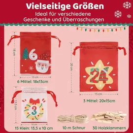 luxuskollektion DIY Adventskalender Stoffbeutel 24 Stoffsäckchen