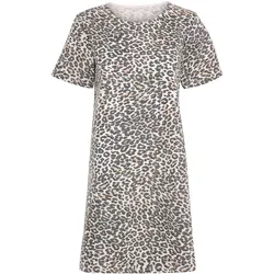 A-Linien-Kleid ICHI "A-Linien-Kleid IHJilla", Damen, Gr. 38, N-Gr, braun (cornstalk leo print), Web, Obermaterial: 97% Baumwolle CO. 3% Elasthan EL., unifarben, casual, regular fit kurz, Rundhals, Kleider