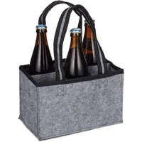 Relaxdays Flaschenträger, Filz, Männerhandtasche Bier, Stoff Flaschentasche für 0,5 l Flaschen, 15x24x15cm, grau, 1 Stück