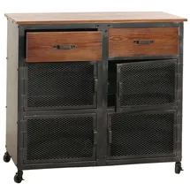 Mendler Kommode HWC-N28, Schrank, Rollen 2 Schubladen, 3D-Struktur Industrial Retro Metall Holz 90x100x40cm ~ schwarz, braun