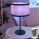 GLOBO Tischleuchte Tischlampe rund Bambus-Optik, Wohnzimmerleuchte Nachttischleuchte rund, Fernbedienung dimmbar, 1x RGB LED 4,8W 470Lm warmweiß, H 40 cm
