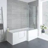 Begehbare Badewanne mit Tür rechts & Duschzone, 1700mm x 850mm, Tür rechts – Eckig in Chrom – Merso Hudson Reed