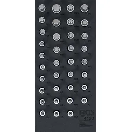 BGS Werkstattwageneinlage 1/3: Bit-Einsatz-Satz Antrieb Innenvierkant 12,5 mm (1/2 Innensechskant, T-Profil (für TX), Innenvielzahn (für XZN), Keil-Profil (für RIBE) 36 teilig