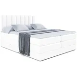 altdecor Boxspringbett mit Matratze Topper, Polsterbett mit Bettkasten OTTA KING - 180x200 - Weiß Kunstleder